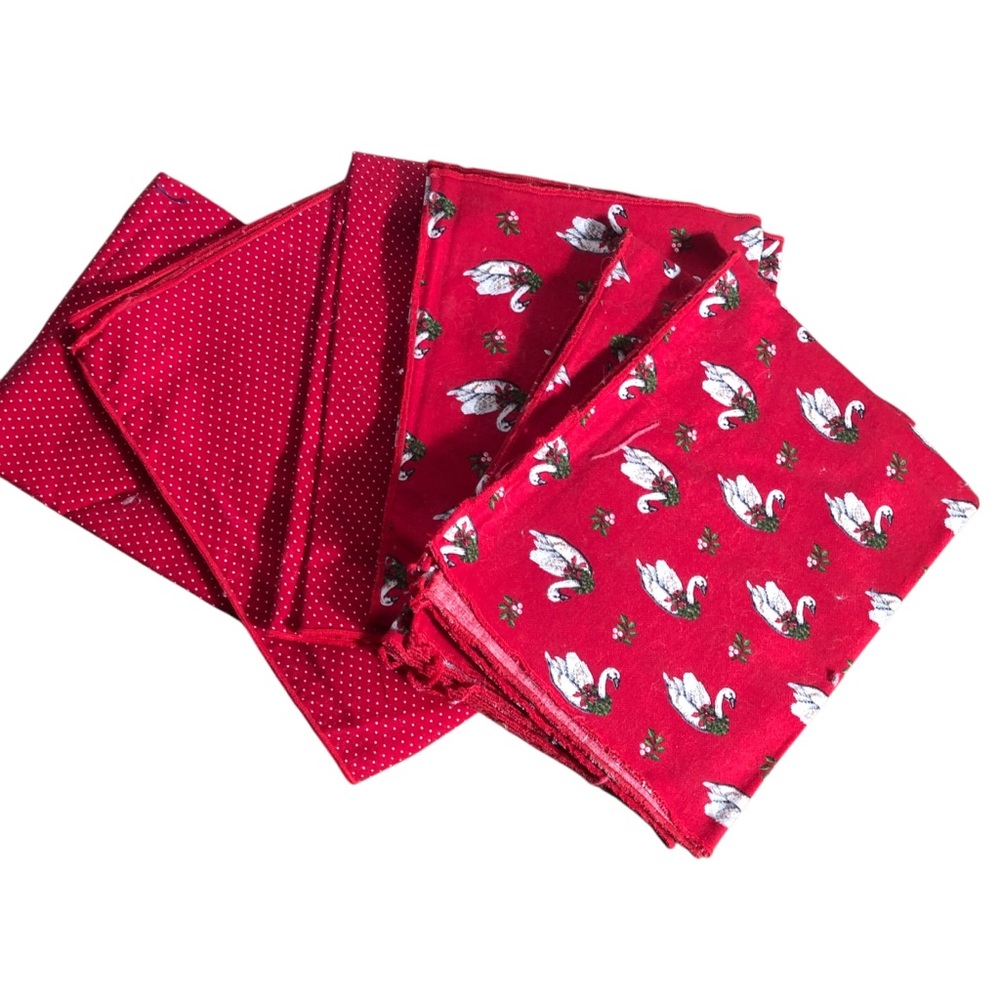 Vintage Christmas Goose & Polka Dot Cottin Napkins- Set Of 6